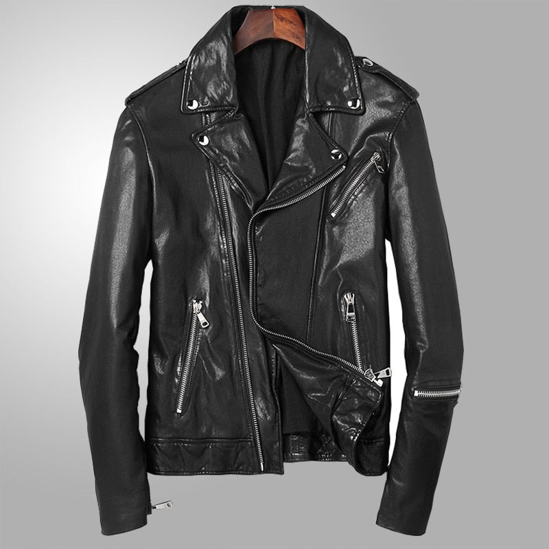 Leather leather men's lapel youth old coat vegetable tanned sheepskin locomotive jacket loose coat