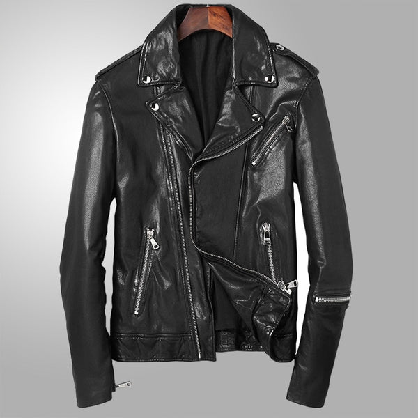 Leather leather men's lapel youth old coat vegetable tanned sheepskin locomotive jacket loose coat