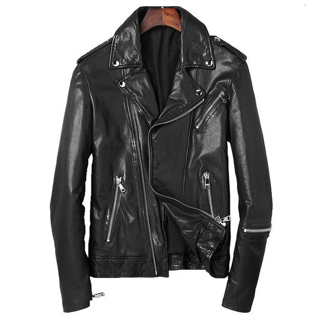Leather leather men's lapel youth old coat vegetable tanned sheepskin locomotive jacket loose coat