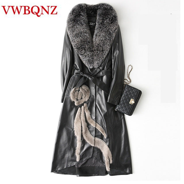 High-grade Fox fur Women Down Jacket Coats Black Slim Winter Long Overcoat Large size 4XL Female Leather Jacket Windbreaker Coat