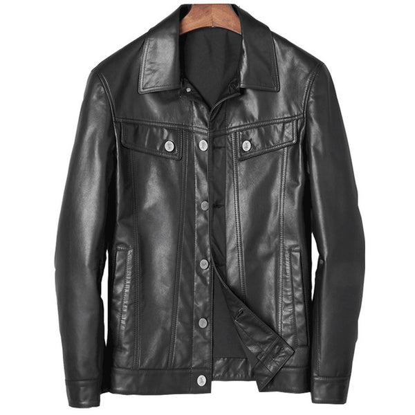 Leather Leather Clothing Men's Leather Jacket Goat Skin Locomotive Fund Jacket Lapel Short Fund Self-cultivation Loose Coat