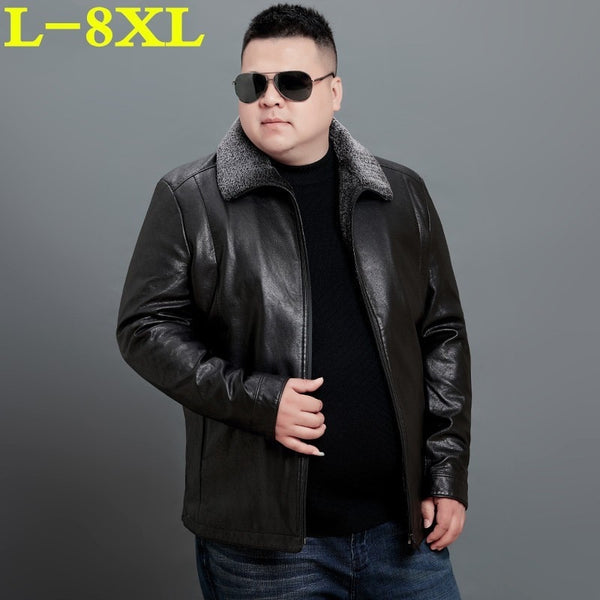plus size  8XL Down  Jackets Male Winter Cold-proof Loose Imitate Skin Leather Enlarge Code Business Affairs Skin Down Jackets