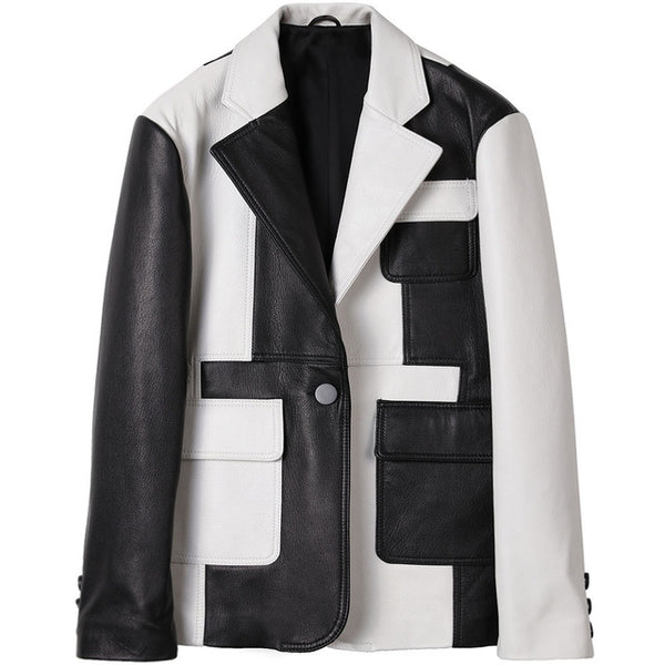 YOLOAgain women genunie leather jacket office lady pathchwork real sheepskin leather blazer