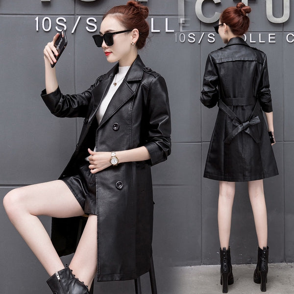 2019 Autumn and Winter Korean fashion faux leather jackets women black coa gothic plus size women coats Free shipping