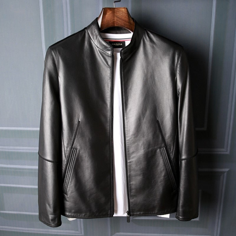 New Men's Sheepskin Leather Jacket High-end Stand Collar Casual Spring Autumn Leisure Leather Coat