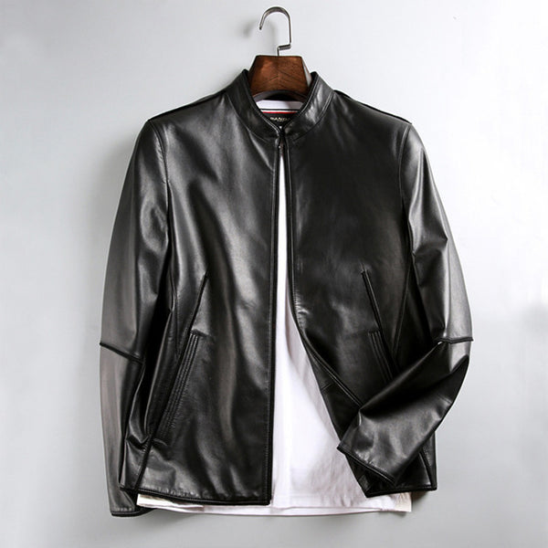 New Men's Sheepskin Leather Jacket High-end Stand Collar Casual Spring Autumn Leisure Leather Coat