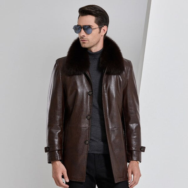 Fox Fur Collar men Faux Leather Jackets Winter rabbit fur inner Coat jaqueta de couro chaqueta PU Leather jacket men