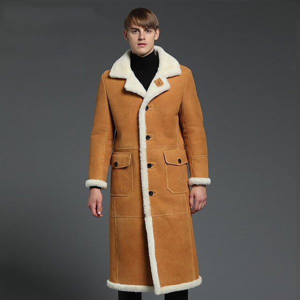 2019 New arrival Fur one Genuine Leather Jacket Men X-Long Leather Coat 130CM Men's Sheepskin Winter Thicken Warm jackets