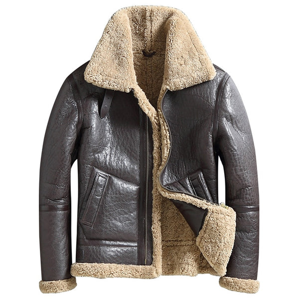 Men Genuine Leather Jacket Outerwear Mens Fur Coat Turn Down Collar Shearling Short Style Real Leather Jackets Tops Warm Coats