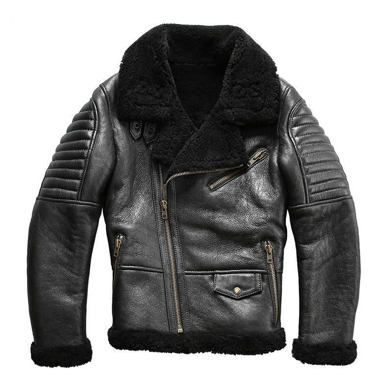8016 high quality super warm genuine sheep leather jacket mens big size B3 shearling bomber military fur jacket