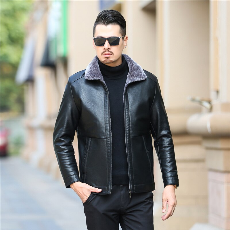 new genuine leather coat for men sheepskin leather hooded jacket winter jackets for men free shipping