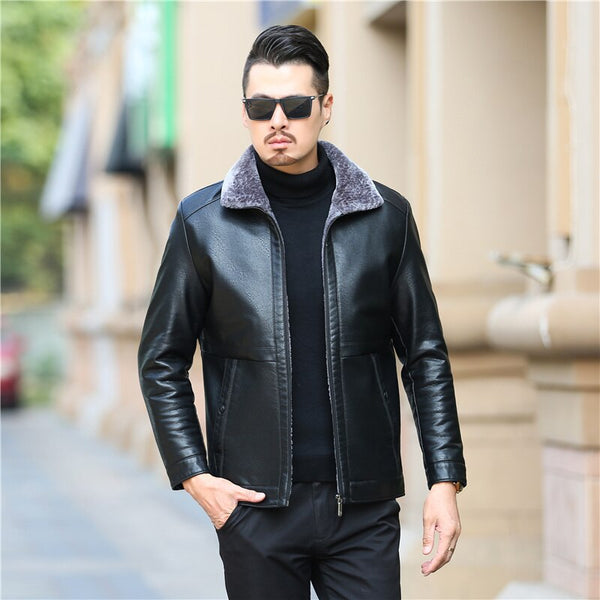 new genuine leather coat for men sheepskin leather hooded jacket winter jackets for men free shipping