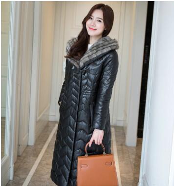 high quality 100% New Fashion Winter Warm Sheepskin Coat Women's Leather Jacket Black Plus size 4XL Winter Outerwear