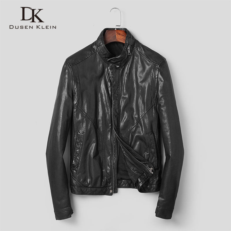 Men Genuine Leather Jacket Real Sheepskin Jackets Casual Short Black Pockets 2019 Autumn New Jacket for Man Washed Leather s906