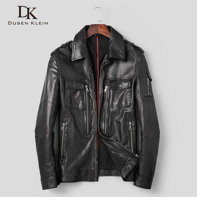 Men Genuine Leather Jacket Real Sheepskin Jackets Casual Short Black Pockets 2019 Autumn New Jacket for Man Washed Leather s9020