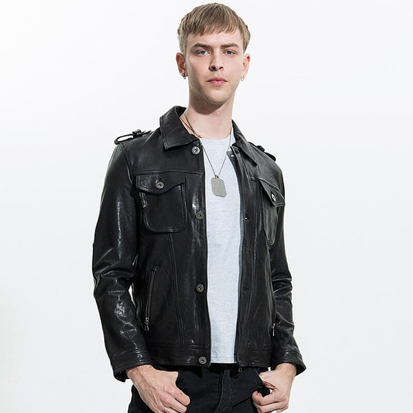 2019 New Men Fashion Red Genuine Motorcycle Leather Jacket Vegetable Tannin Red Goatskin Riding Biker Leather Jackets