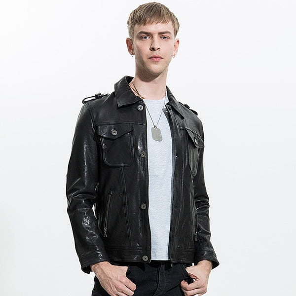 2019 New Men Fashion Red Genuine Motorcycle Leather Jacket Vegetable Tannin Red Goatskin Riding Biker Leather Jackets