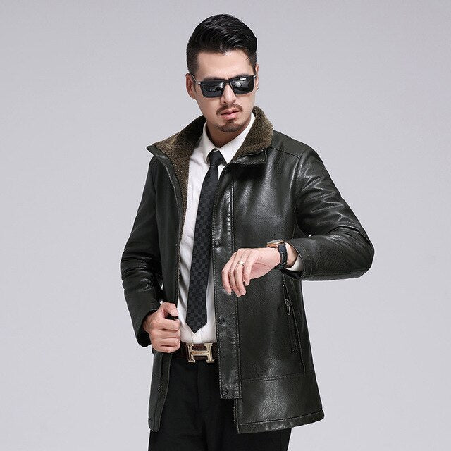 new luxurious Men's Winter Leather Jacket Casual Coat Fur Collar Thick Velvet Warm Motorcycle Leather Jackets