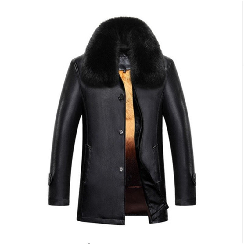 NEW Men Genuine Jacket Winter Faux Fur Sheepskin Coat For Men's Brand Jacket Male Solid Turn-down Collar Natural Leather Jacket