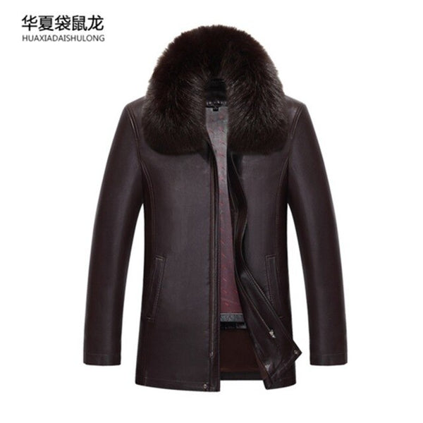 NEW Men Genuine Jacket Winter Faux Fur Sheepskin Coat For Men's Brand Jacket Male Solid Turn-down Collar Natural Leather Jacket