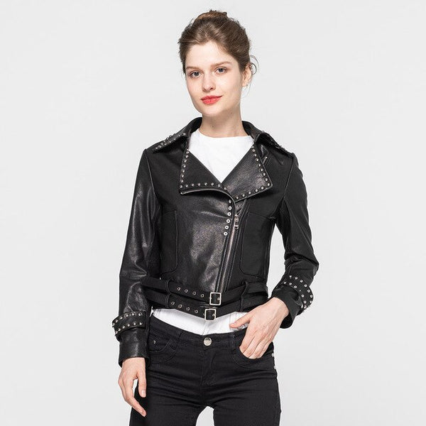 2019 New Genuine Sheepskin Leather Jacket Women's Fashion Coat Short Slim Style High Quality Outerwear S9030