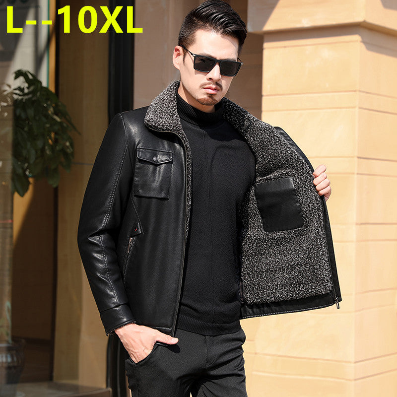 Plus 10XL 8XL 6XL Men Leather Jacket Autumn Winter Warm Fur Lining Lapel Leather outerwear layer дубленка мужская кожаная Coat