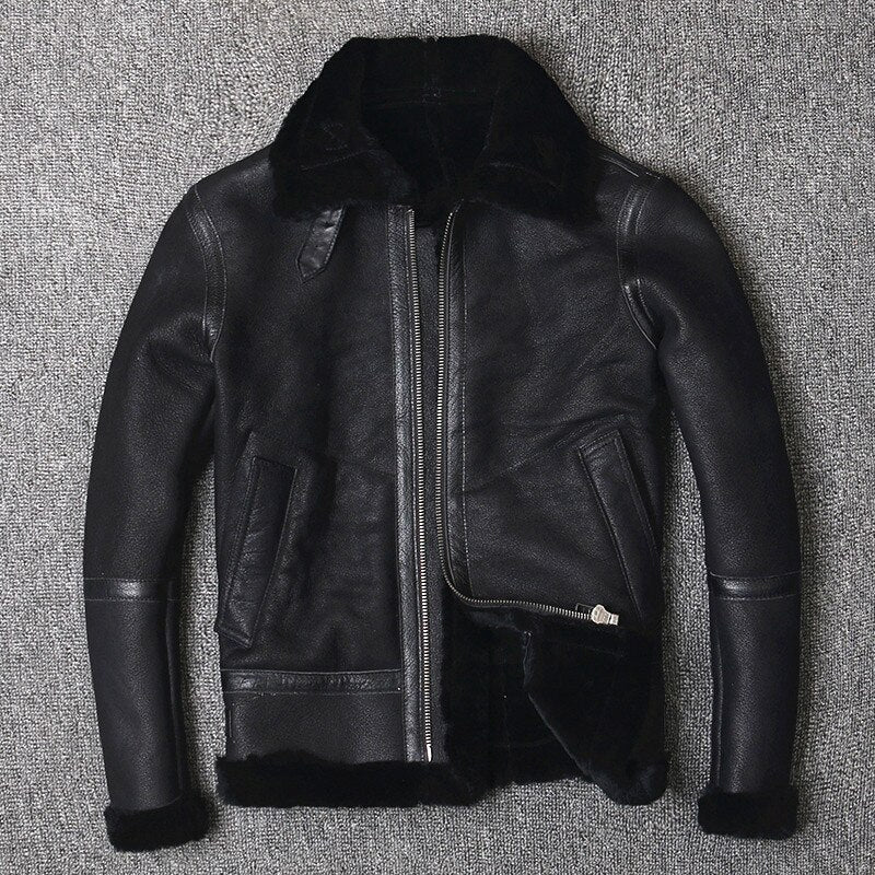 DAJANE Raw Fur One Lamb Wool Men Leather Leather Retro Classic B3 Sheepwool lapels, Winter Coats To Keep Warm