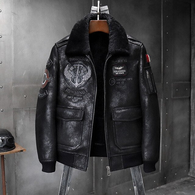 Shearling Sheepskin Genuine Leather Coat B3 Bomber Jacket Retro Aviator Outerwear Trench Flight Men Winter Slim Stylish Jacket