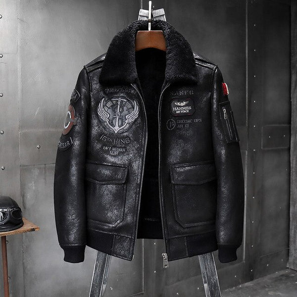 Shearling Sheepskin Genuine Leather Coat B3 Bomber Jacket Retro Aviator Outerwear Trench Flight Men Winter Slim Stylish Jacket
