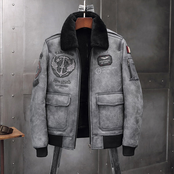 Shearling Sheepskin Genuine Leather Coat B3 Bomber Jacket Retro Aviator Outerwear Trench Flight Men Winter Slim Stylish Jacket