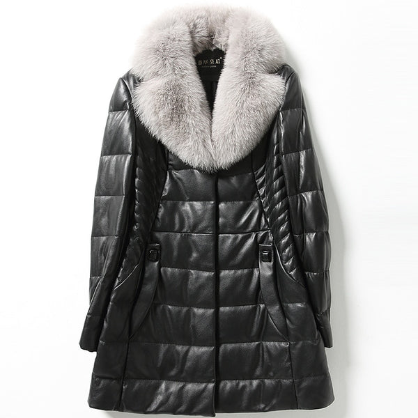 Winter Fashion Black Plus Size 4xl 5xl 6xl Warm Thick Women Leather Coat Sheepskin Medium Length Pockets Jackets
