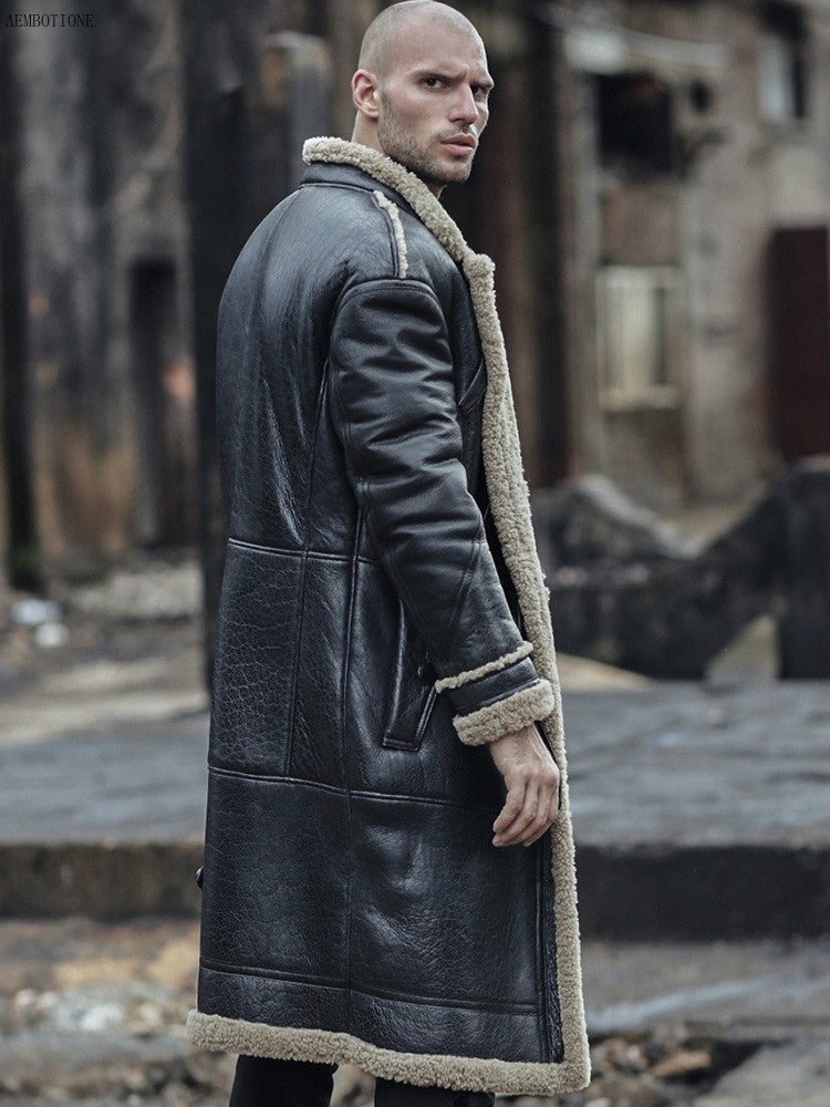 New Real Sheepskin Fur Coat Genuine Leather Male Casual Winter Thick Mens Leather Jacket Warm Men Fur Long Outwear