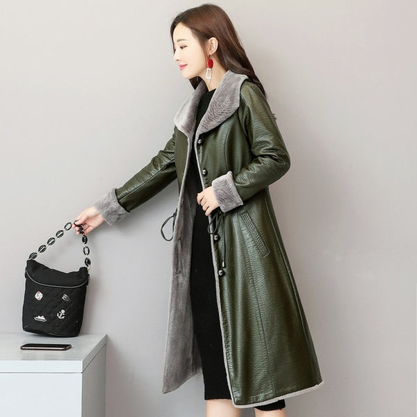 2019 Winter Warm Leather Jacket Women Fashion Sheepskin Coat Long Lamb Cashmere Outerwear Black Large Size 5XL M384