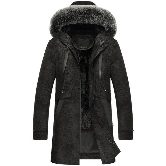 AYUSNUE Genuine Leather Jacket Men Winter Real Mink Fur Liner Fox Fur Collar Sheepskin Coat Mens Mink Jackets -6-7-7-8- KJ3104