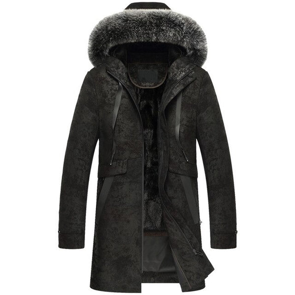 AYUSNUE Genuine Leather Jacket Men Winter Real Mink Fur Liner Fox Fur Collar Sheepskin Coat Mens Mink Jackets -6-7-7-8- KJ3104