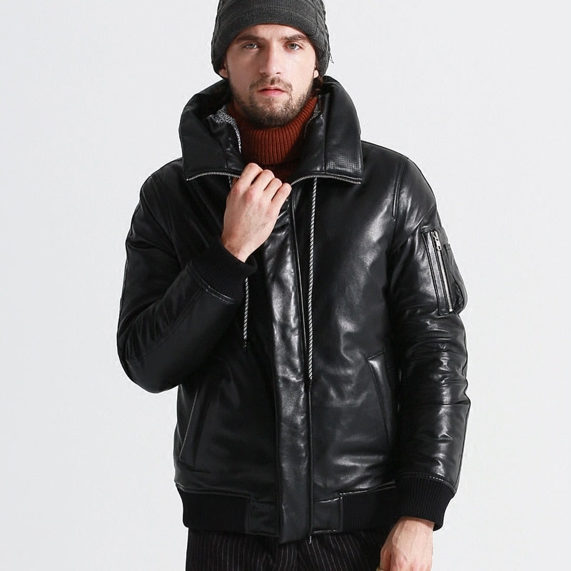 AYUSUE Geniune Leather Jacket Men Sheepskin Leather Goose Down Coat Winter Warm Thick Outwear Parka Hombre Invierno17-H25# MF380