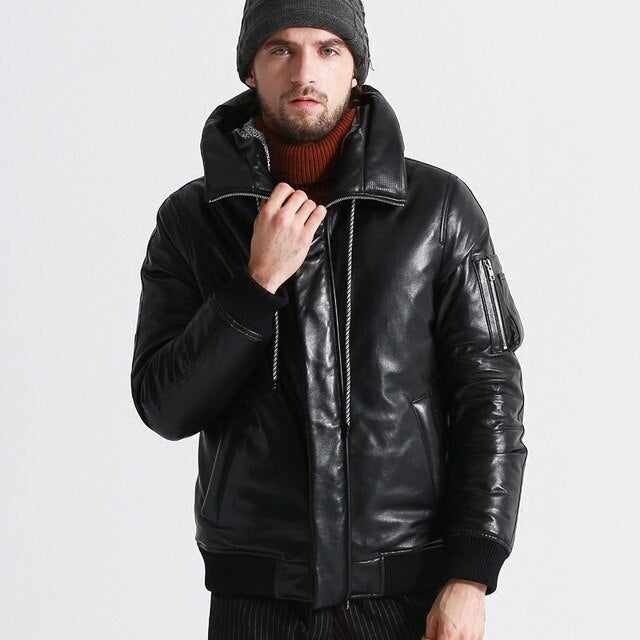 AYUSUE Geniune Leather Jacket Men Sheepskin Leather Goose Down Coat Winter Warm Thick Outwear Parka Hombre Invierno17-H25# MF380