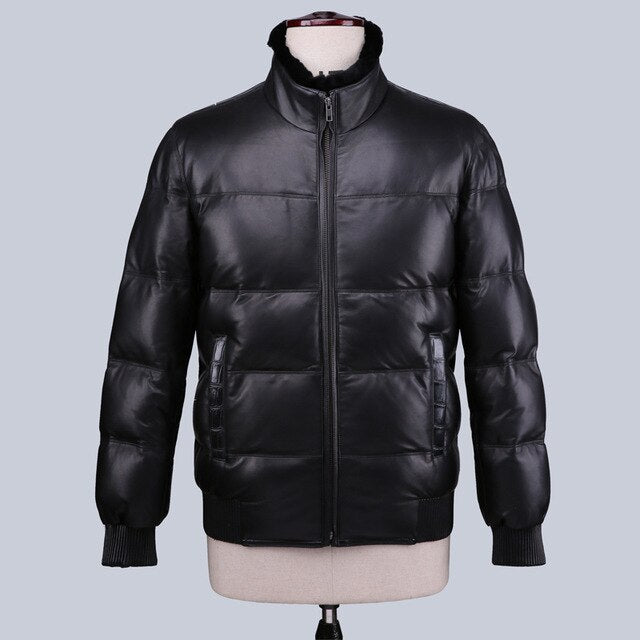 YOLANFAIRY Geniune Leather Jacket Men Sheepskin Leather Goose Down Coat Winter Warm Thick Outwear Casaca De Pluma 16-H32# MF379