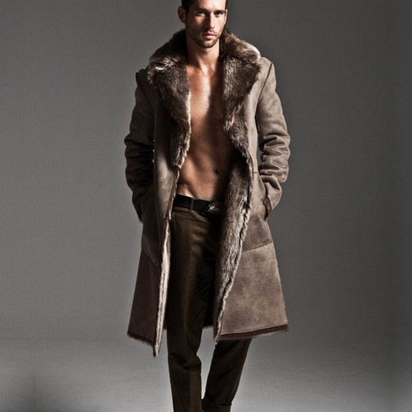 Winter Mens Reversible Faux Fur Overcoat Motorcycle Long Style Pu Leather Jacket Windbreaker Casual Thick Warm Slim Fit Coats