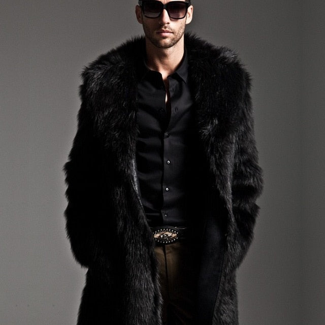 Winter Mens Reversible Faux Fur Overcoat Motorcycle Long Style Pu Leather Jacket Windbreaker Casual Thick Warm Slim Fit Coats