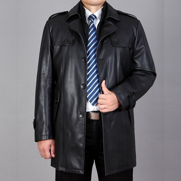 New Male Leather Overcoat, Male Leather Jacket, Large M-4xl in Autumn and Winter