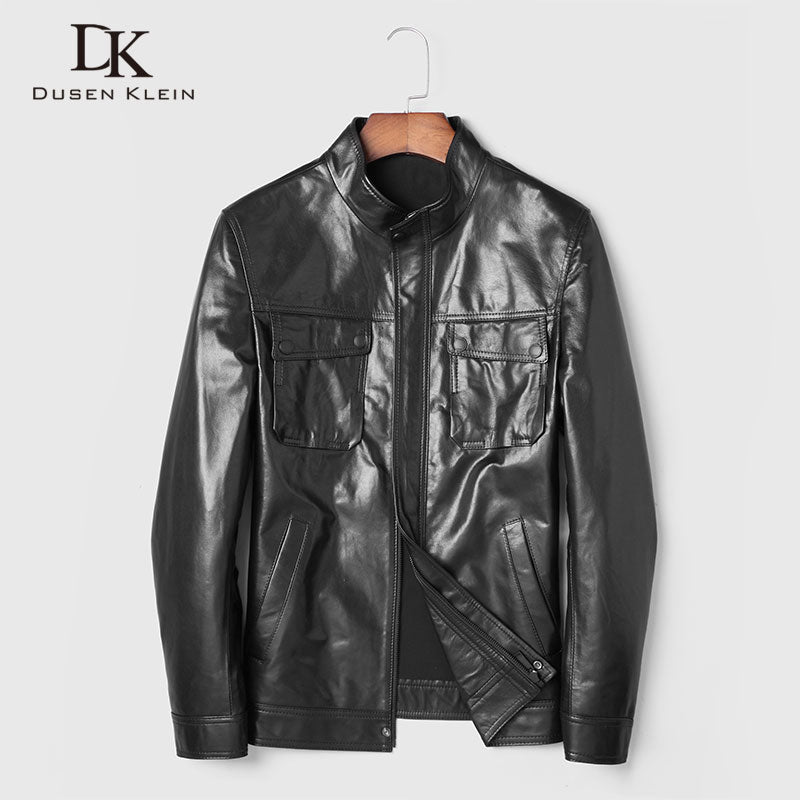 Men Genuine Leather Jacket Real Sheepskin Jackets Casual Short Black Pockets 2019 Autumn New Jacket for Man J1910