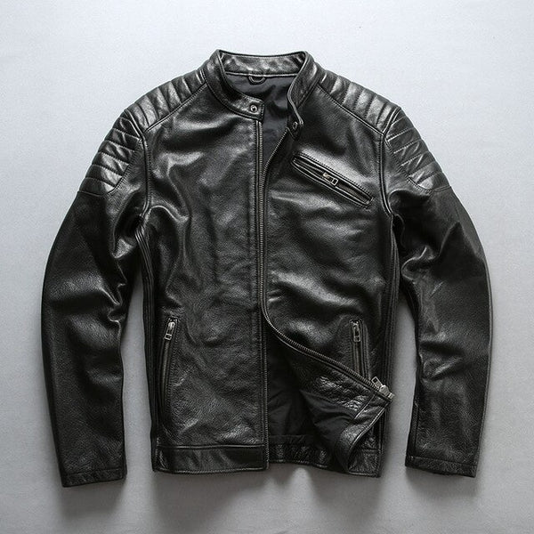 2018 Men Black/Brown Motorcycle Leather Jacket Genuine Cow Rider Jacket Casual Calf Cowhide Bomber Biker Jackets Winter Coats