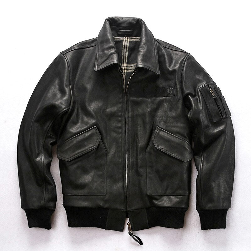 AVIREXFLY 2019 New Men Black Genuine Cow Leather Jacket Fashion Pilot Jackets Plus Size XXXXL 100% Real Cowhide Winter Coats