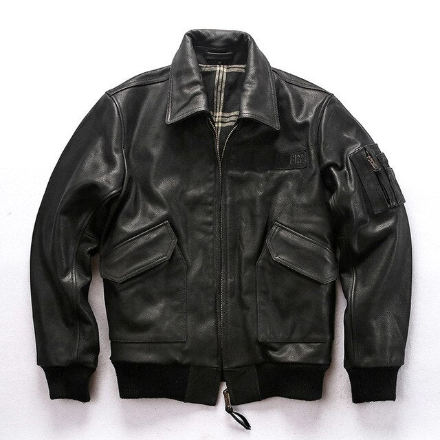AVIREXFLY 2019 New Men Black Genuine Cow Leather Jacket Fashion Pilot Jackets Plus Size XXXXL 100% Real Cowhide Winter Coats