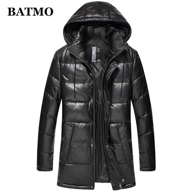BATMO 2019 new arrival winter 90% white duck down natural real sheepskin hooded jackets men,men's leather jackets