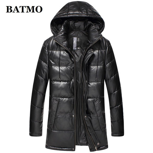 BATMO 2019 new arrival winter 90% white duck down natural real sheepskin hooded jackets men,men's leather jackets