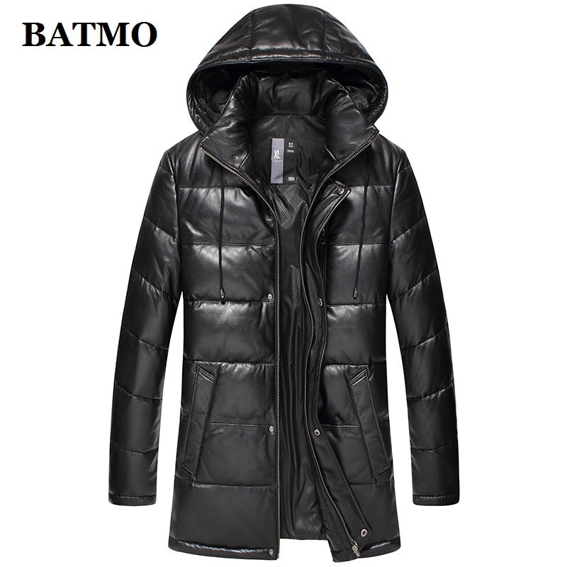 BATMO 2019 new arrival autumn&winter 90% white duck down natural real sheepskin hooded jackets men,men's leather jackets