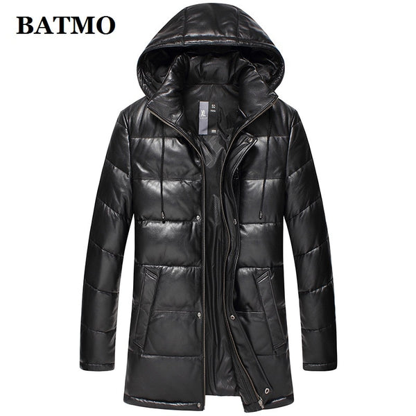 BATMO 2019 new arrival autumn&winter 90% white duck down natural real sheepskin hooded jackets men,men's leather jackets