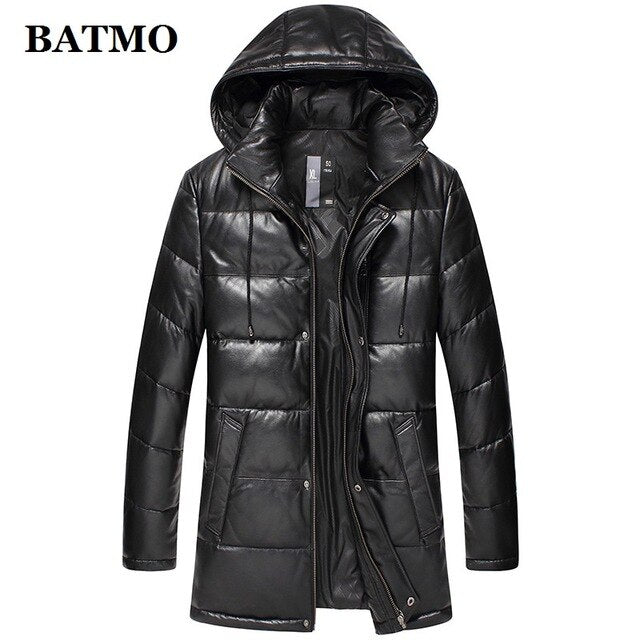 BATMO 2019 new arrival autumn&winter 90% white duck down natural real sheepskin hooded jackets men,men's leather jackets